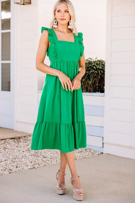 Women's V-Shaped Collar DressesWhat You're Looking For Green Ruffled Midi Dress