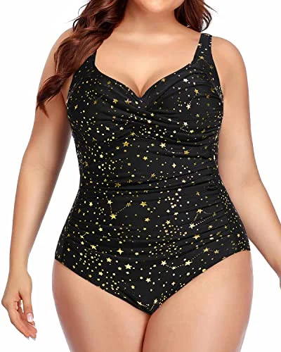 Plus Size Tummy Control One Piece Swimsuits Twist Front Ruched Swimwear for Women