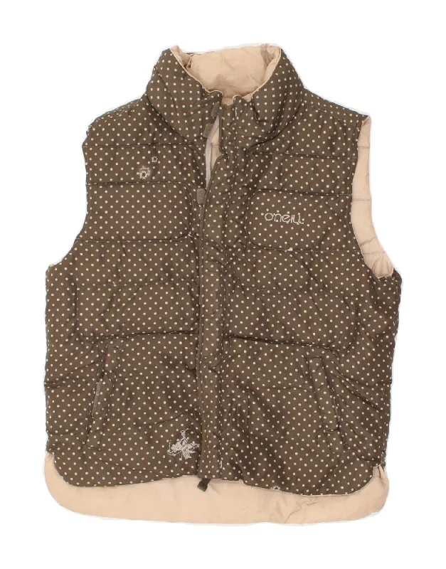 Women's Coats with HoodO'NEILL Womens Reversible Padded Gilet UK 14 Medium Brown Polka Dot