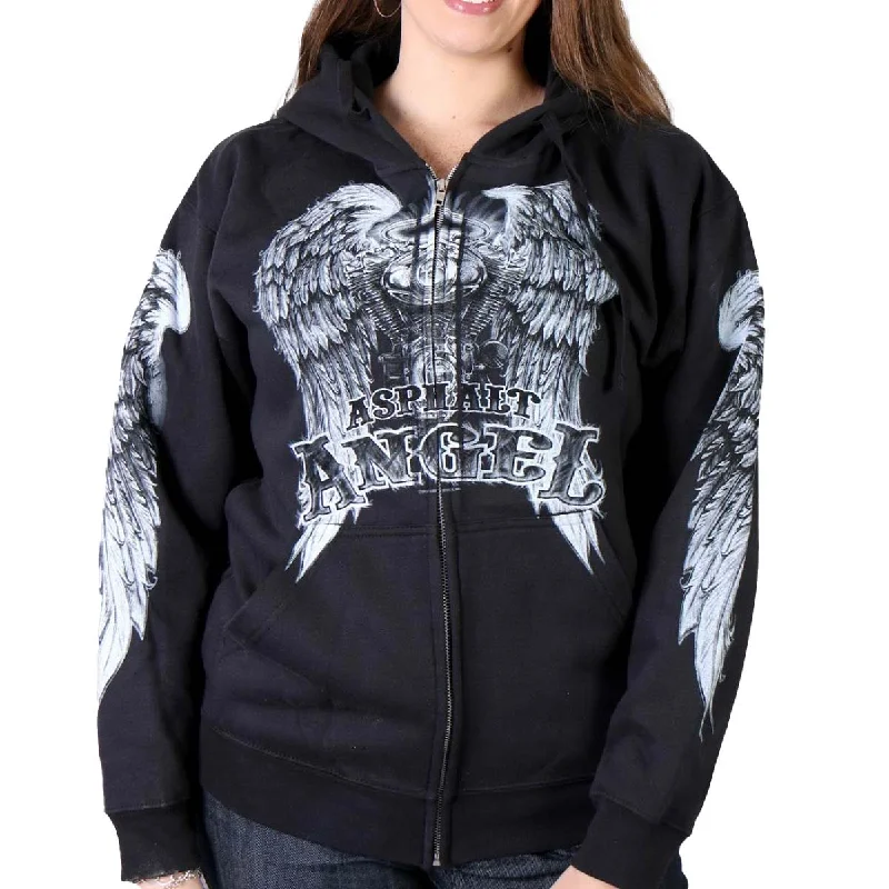 Women's Hooded Sweatshirts with Tie-Dye LiningHot Leathers GLZ4009 Women's Asphalt Angel Black Zipper Hoodie