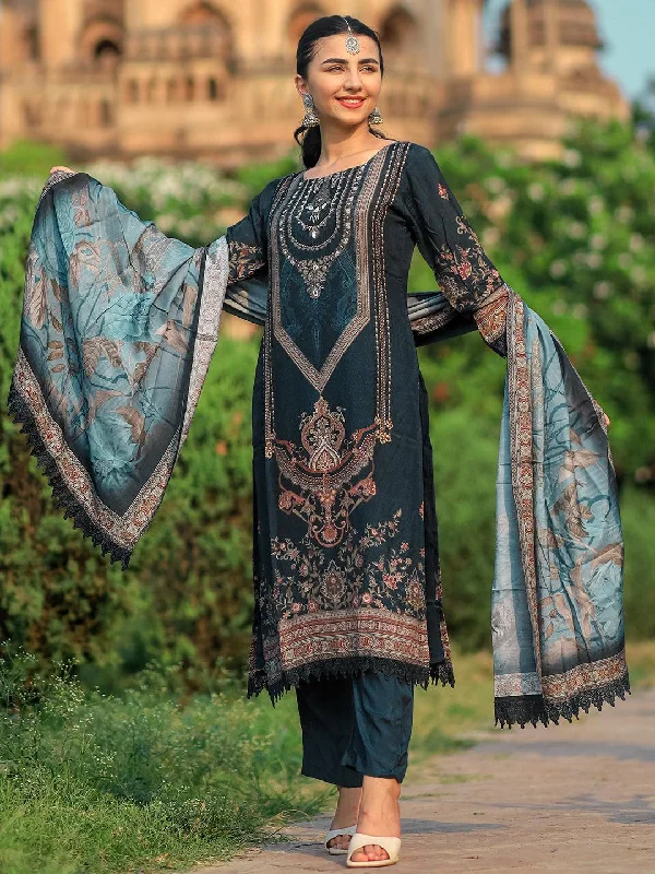 Women's Jumpsuits with DrawstringBlue Printed Silk Blend Pakistani Suit