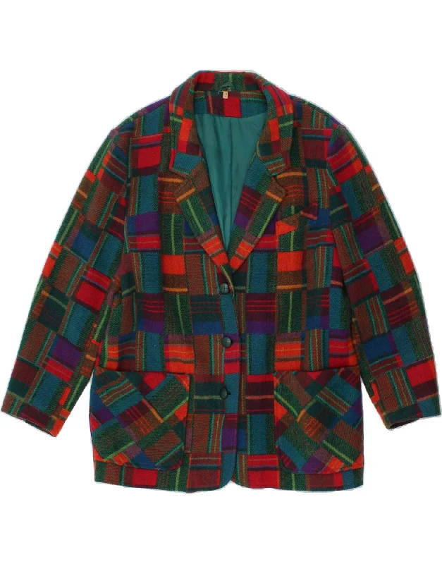 Women's Coats with ButtonsVINTAGE Womens 3 Button Blazer Jacket UK 18 XL Multicoloured Patchwork