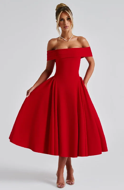 Women's Flared DressesMiranda Midi Dress - Red