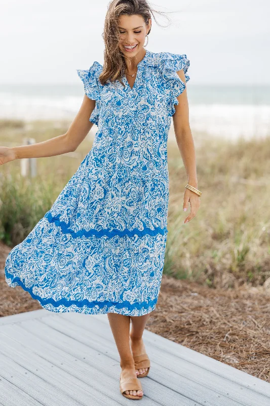 Women's Shirt Collar DressesSweet New Day Blue Paisley Rickrack Midi Dress