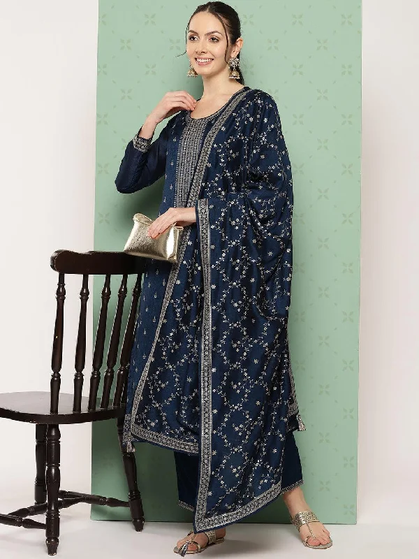 Women's RompersBlue Embroidered Silk Blend Pakistani Suit