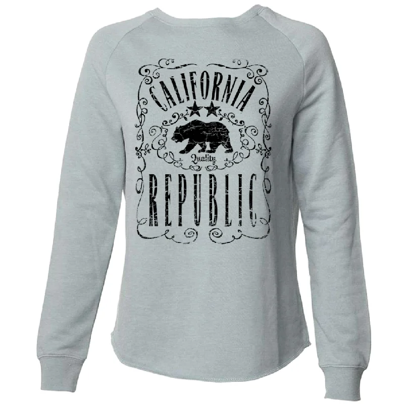 Women's Hooded Sweatshirts with Straight WaistCalifornia Republic JD Whiskey Black Print Super Soft Crewneck Sweater