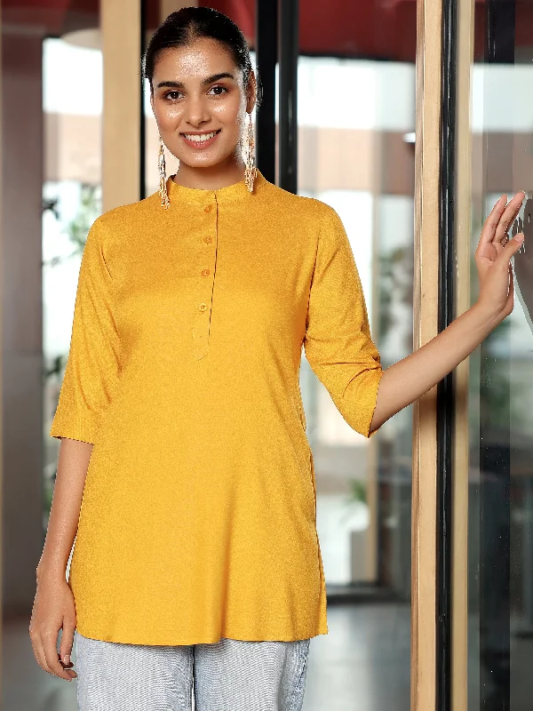 Women's Jumpsuits with High CollarMustard Solid Rayon Straight Tunic