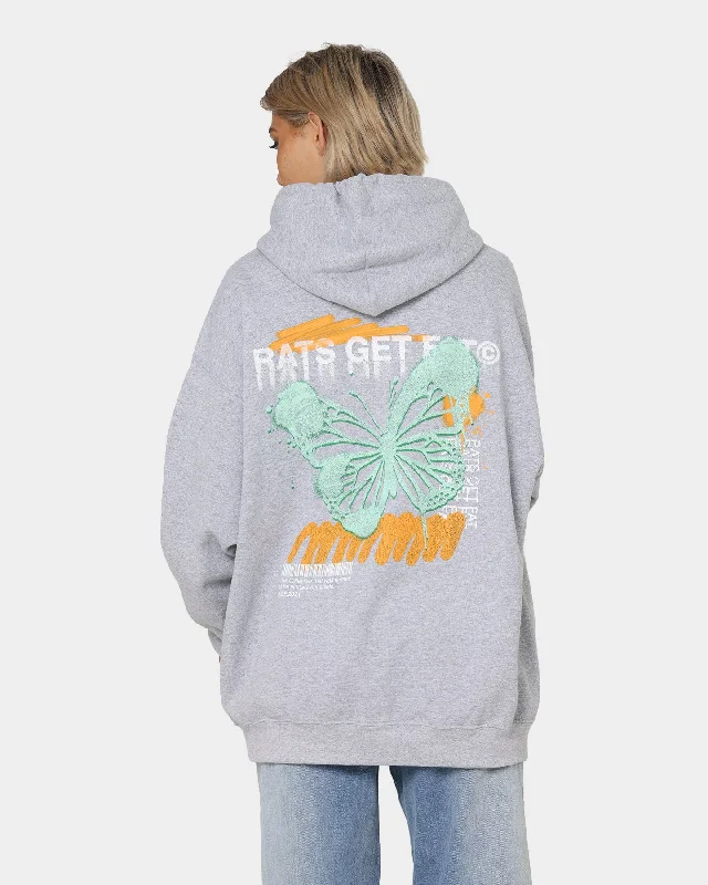 Women's Hooded Sweatshirts with Knit LiningRats Get Fat Spray Butterfly Hoodie Grey