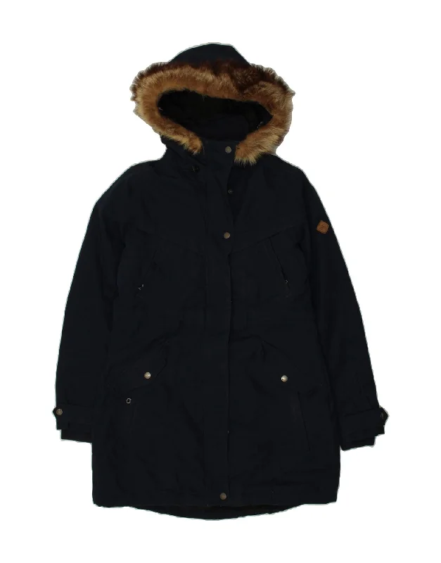 Women's Coats with Fur LiningO'NEILL Womens Hooded Parka Jacket UK 16 Large Navy Blue Polyester