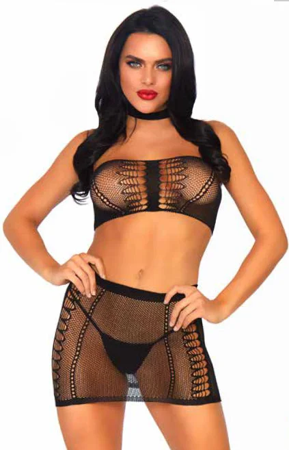 lace-trimmed sleep tank tops86792 2 PC Fishnet bandeau top and mini skirt by Leg Avenue