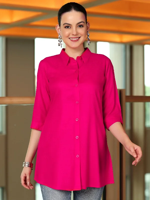 Women's Jumpsuits with Square CollarPink Solid Rayon Straight Tunic