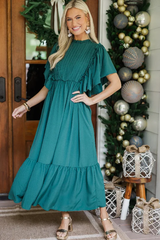 Women's Boat-Neck DressesAll The Good Emerald Green Ruffled Midi Dress