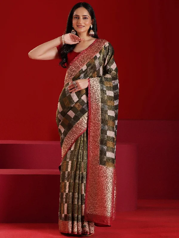 Women's Jumpsuits with Mid-LengthLibas Art Green Printed Satin Saree With Unstitched  Blouse Piece