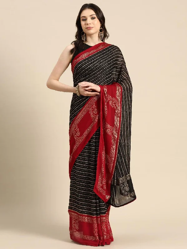 Women's Jumpsuits with Capri LengthBlack Printed Georgette Saree