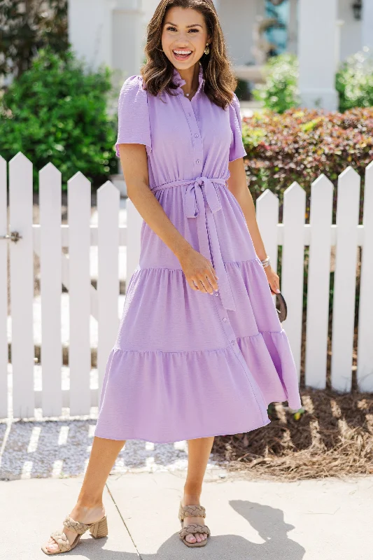 Women's Shirt Collar DressesTell It All Lavender Purple Button Down Midi Dress