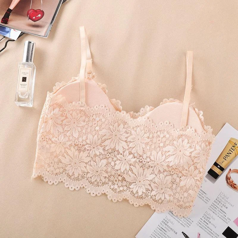 eco-friendly organic cotton lingerie setsSun Flower Fairy Lace Bra Wrapped Chest Beauty Back Underwear Women Fashion Belt Chest Padded