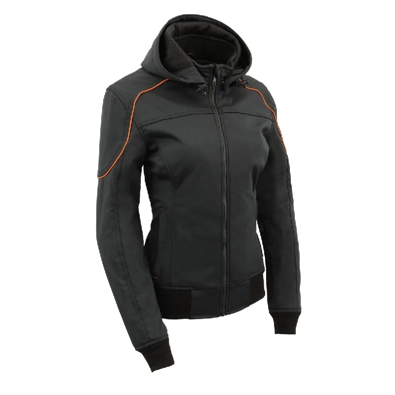 Women's Hooded CardiganMilwaukee Leather MPL2764 Women's Black Soft Shell Armored Motorcycle Racing Style Jacket with Hoodie