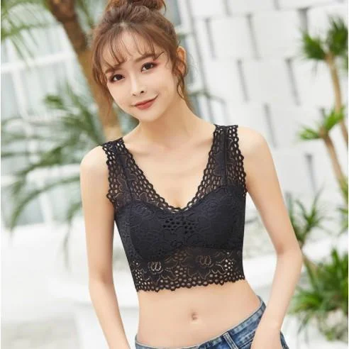 breathable mesh pantiesPack of 3 Woman flower bra vest top crop  floral lace cami bra crochet tank top