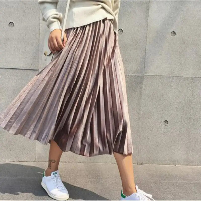 Women's Fall SkirtsAutumn High Waisted Skinny Velvet Pleated Skirt