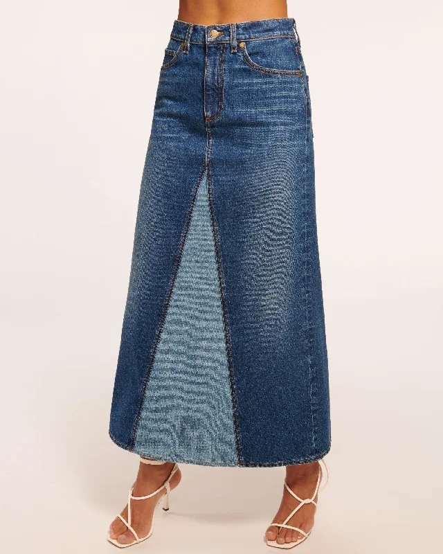 Women's Rounded Collar DressesJannie Two-Tone Denim Maxi Skirt