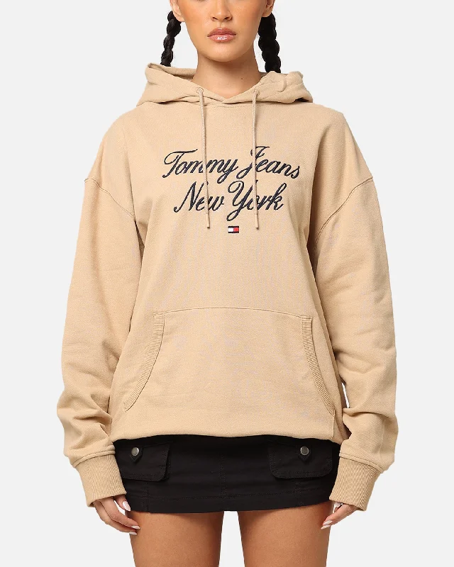 Women's Hooded Sweatshirts with Striped LiningTommy Jeans TJM Luxe Serif Relax Hoodie Tawny Sand