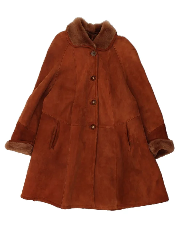 Women's Wool CoatsCLEIREN Womens Shearling Coat UK 14 Medium Brown Shearling