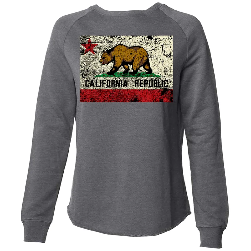 Women's Hooded Sweatshirts with DrawstringsCalifornia State Flag Distressed Super Soft Crewneck Sweater