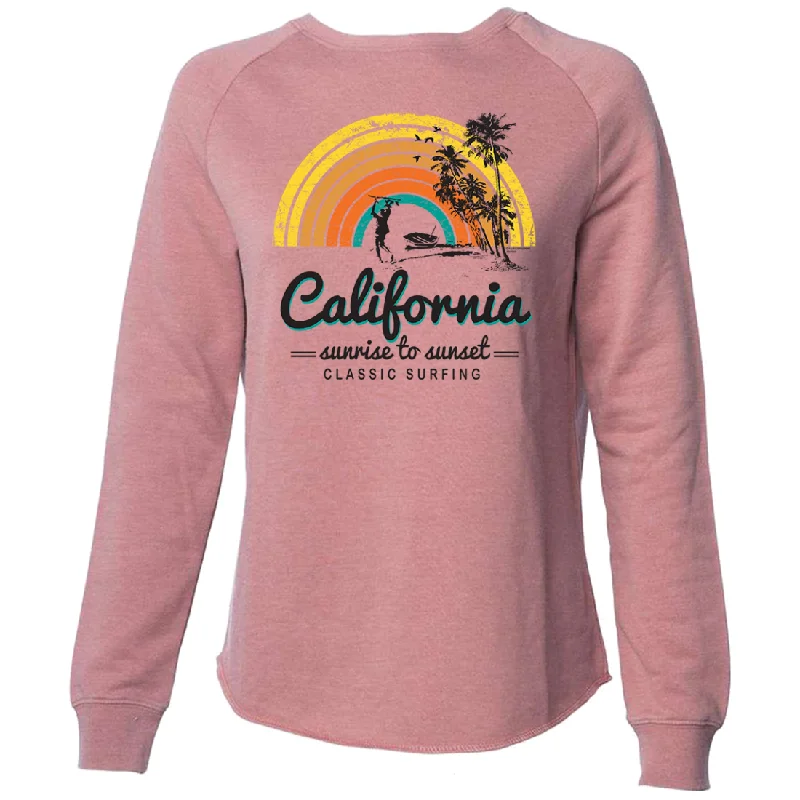 Women's Hooded Sweatshirts with Damask LiningCalifornia Classic Sunrise Surfing Super Soft Crewneck Sweater