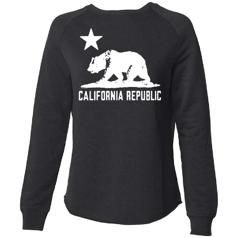 Women's Hooded Sweatshirts with Flap PocketsCalifornia Flag Oversize White Silhouette Super Soft Crewneck Sweater