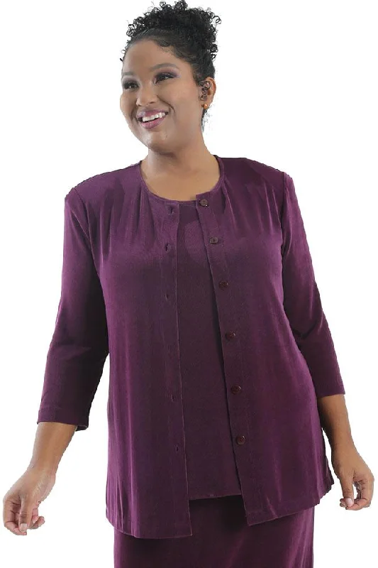 Women's Jodhpurs with U-Shaped CollarVikki Vi Classic Boysenberry 3/4 Sleeve Cardigan