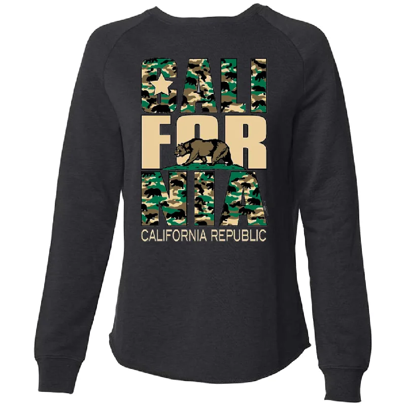 Women's Hooded Sweatshirts with Herringbone LiningCalifornia State Flag Camo Super Soft Crewneck Sweater