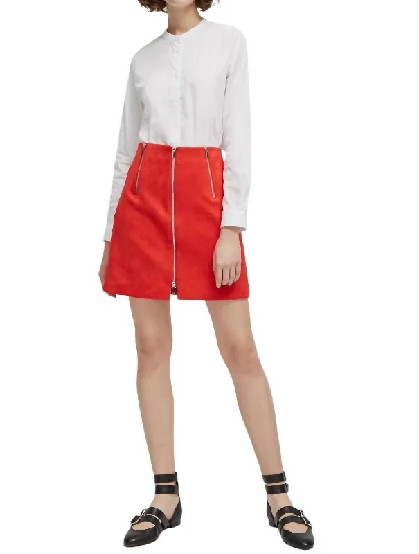 Women's Relaxed Fit SkirtsGlass Stretch Mini Skirt With Zippers In Red