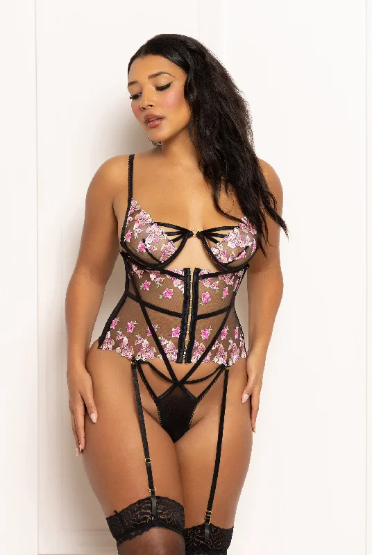 floral lace lingerie with matching robesLace Up Embroidered Teddy