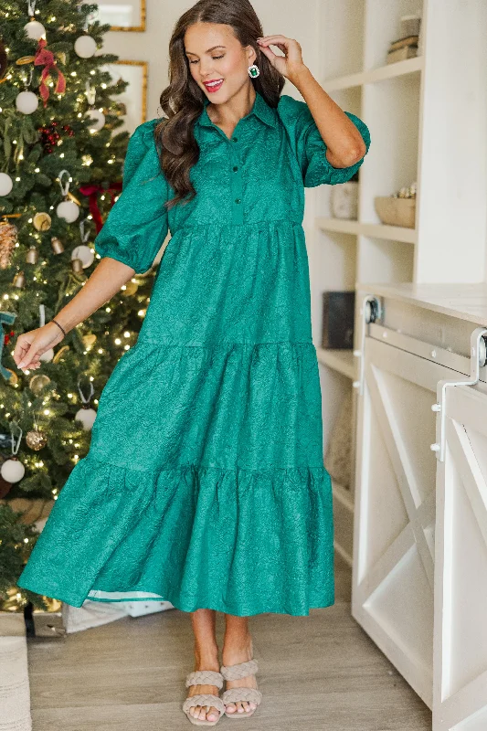 Women's U-Back DressesLove Found Emerald Textured Tiered Midi Dress