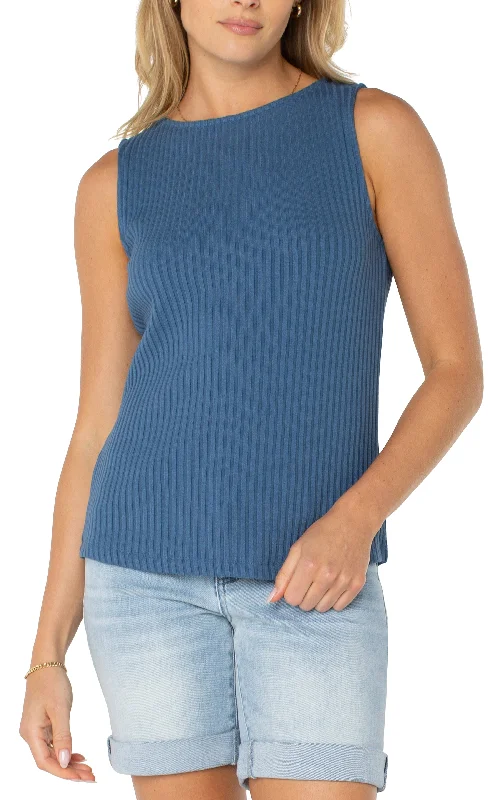 Women's Straight-Leg PantsSLEEVELESS BOAT NECK RIB KNIT TOP