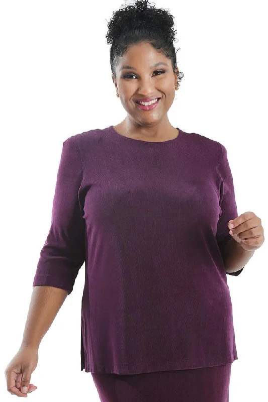 Women's Jodhpurs with Collarless NeckVikki Vi Classic Boysenberry 3/4 Sleeve Top