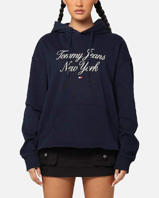 Women's Hooded Sweatshirts with Chenille LiningTommy Jeans TJM Luxe Serif Relax Hoodie Dark Night Navy