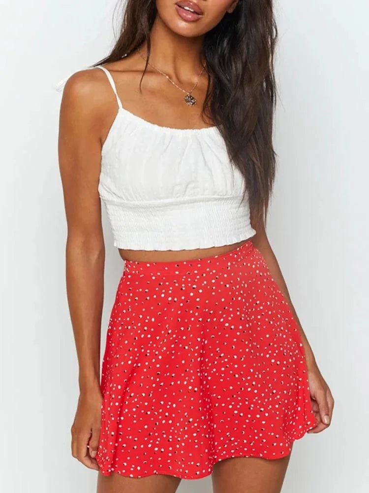 Women's Button-Up SkirtsBoho Floral Beach Sexy Frills Mini Skirt