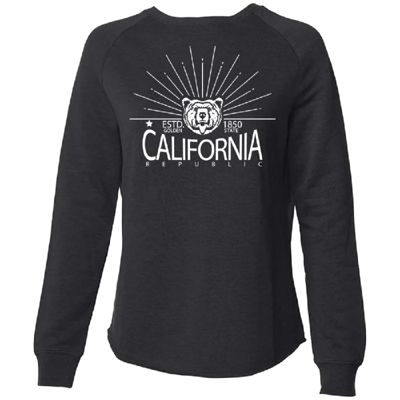 Women's Hooded Sweatshirts with Microfiber LiningCalifornia Golden State White Print Super Soft Crewneck Sweater