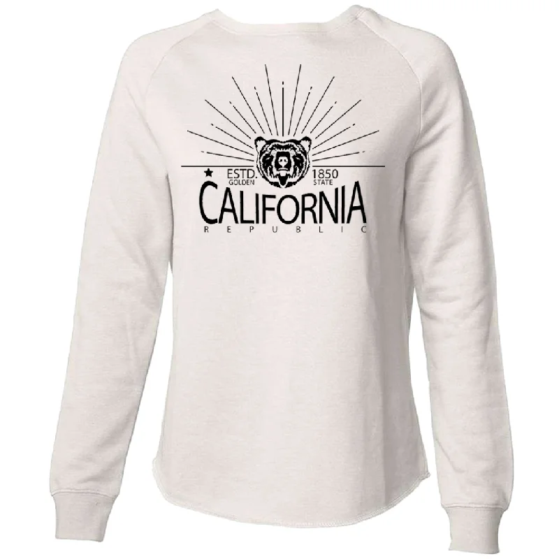 Women's Hooded Sweatshirts with Drawstring WaistCalifornia Golden State Black Print Super Soft Crewneck Sweater