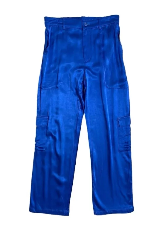 Women's Jodhpurs with V-Shaped CollarWomen's Satin Cargo Pants In Blue