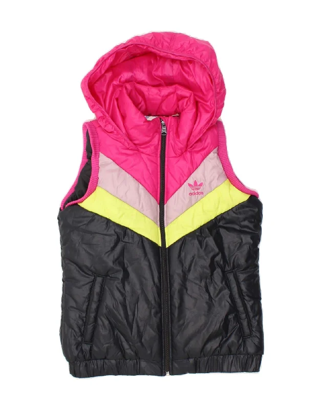 Women's Quilted CoatsADIDAS Womens Hooded Padded Gilet UK 10 Small Black Colourblock Polyester