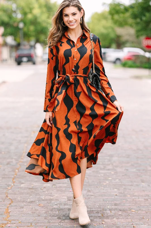 Women's Wrap DressesIt's Your Time Brown Abstract Midi Dress