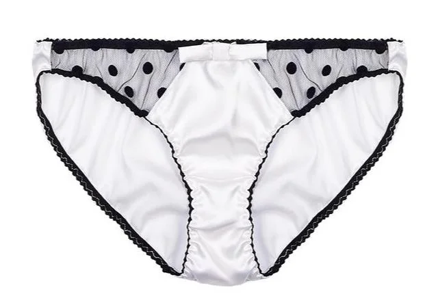 stretch lace cheeky pantiesWhite Stretch-Silk with Black Polka Dot Tulle Briefs