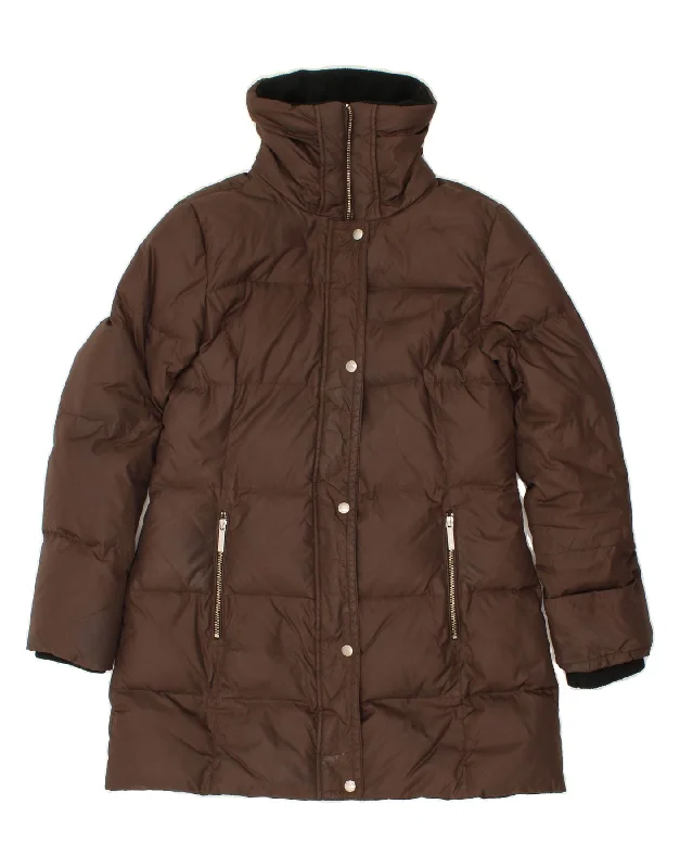 Women's Coats with Fur Trimmed ZipperMICHAEL KORS Womens Padded Coat UK 10 Small Brown Nylon