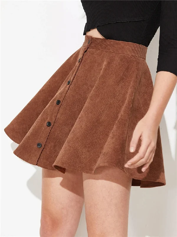 Women's Spring SkirtsButton Up Corduroy Mini Pleated Skirt