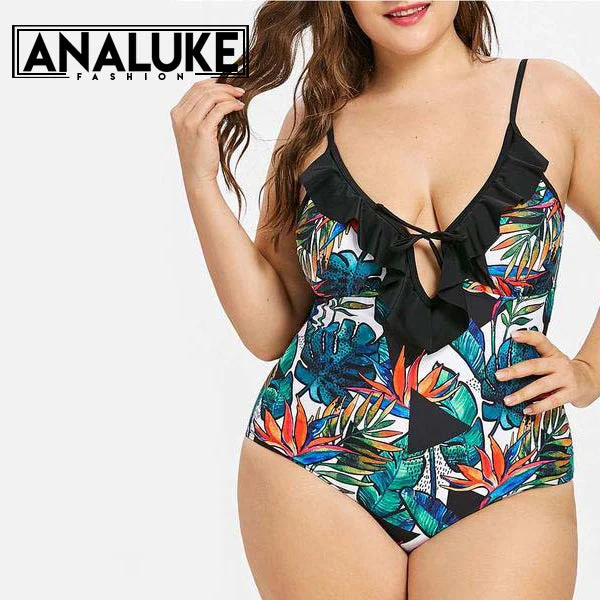 High Waist Leaf Printed Swimsuit