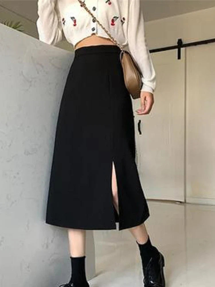 Women's Pleated SkirtsMid-calf College A-line Korean Style Streetwear Skirt