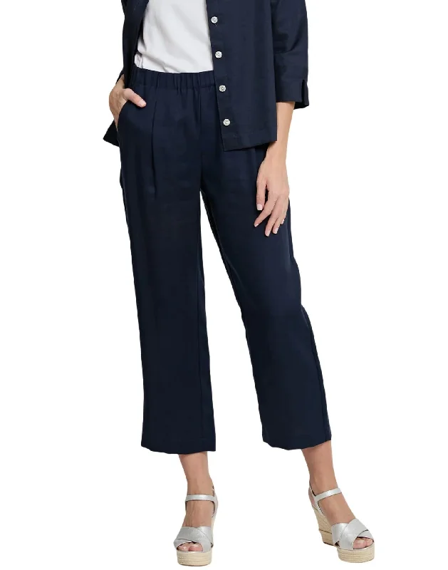 Women's Jodhpurs with ElasticBianca Linen Crop Pants In Navy