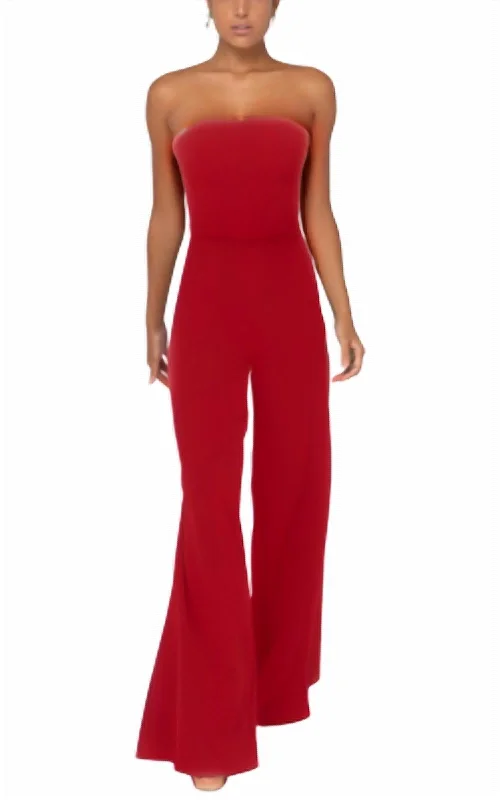 Women's Jodhpurs with Peter Pan CollarStrapless Crepe Wide Leg Jumpsuit In Bright Red